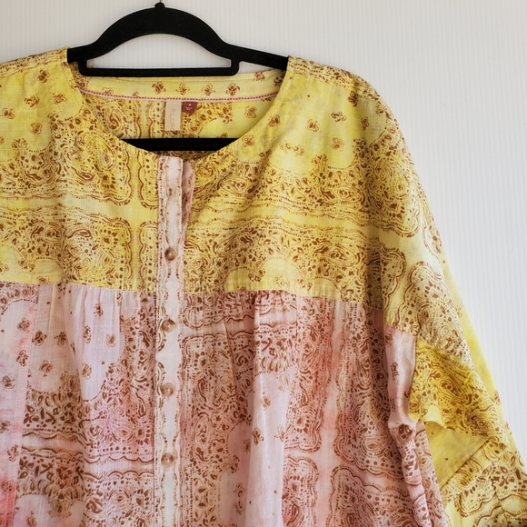 Anthropologie Pilcro Pink Yellow Oversized Top - Picture 4 of 7